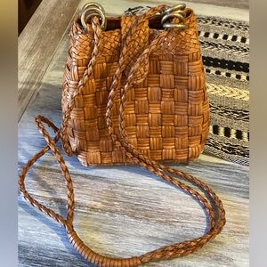 vintage CEM woven leather crossbody bag in a tan or brown color